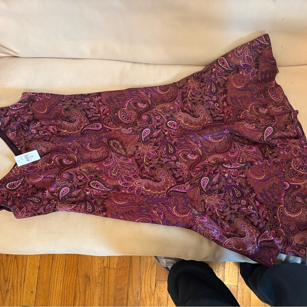 LOFT Paisley Sheath Dress in Burgundy and Pink